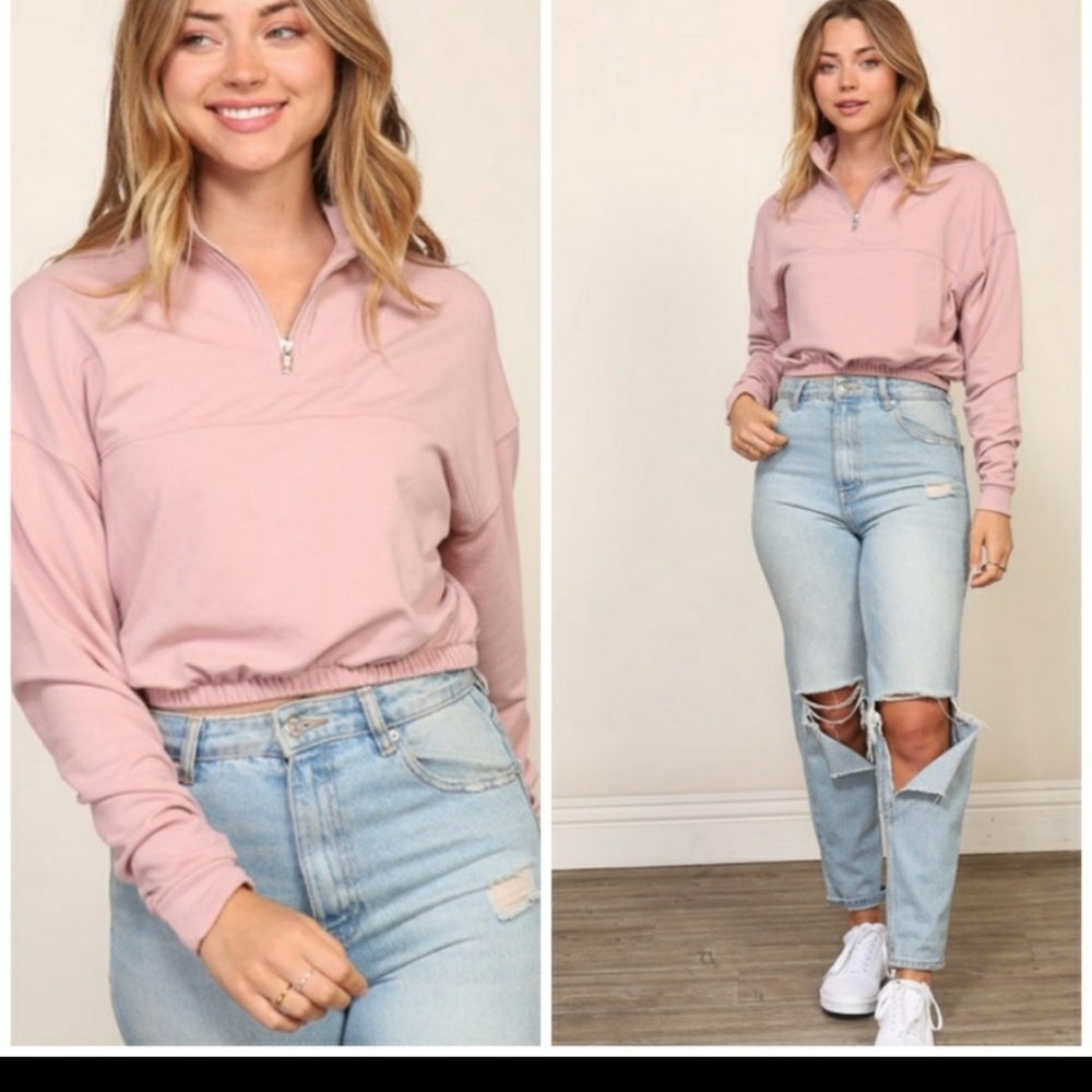Blush Pullover Cropped Sweatshirt Pink Top